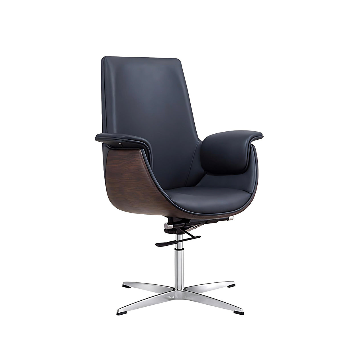Office Chair, Black + Dark Wood Grain Leather Mid-Back Fixed Base Chair, Black + Dark Wood Grain finish, for office workstation,...