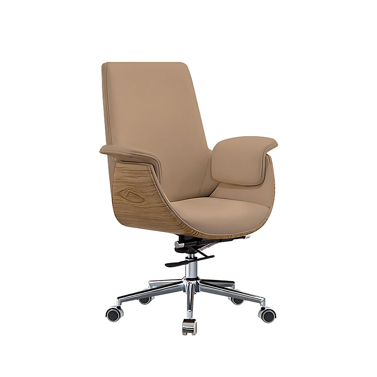 Office Chair, Khaki + Light Wood Grain Leather Mid-Back Rolling Base Chair, Khaki + Light Wood Grain finish, for office workstation,...