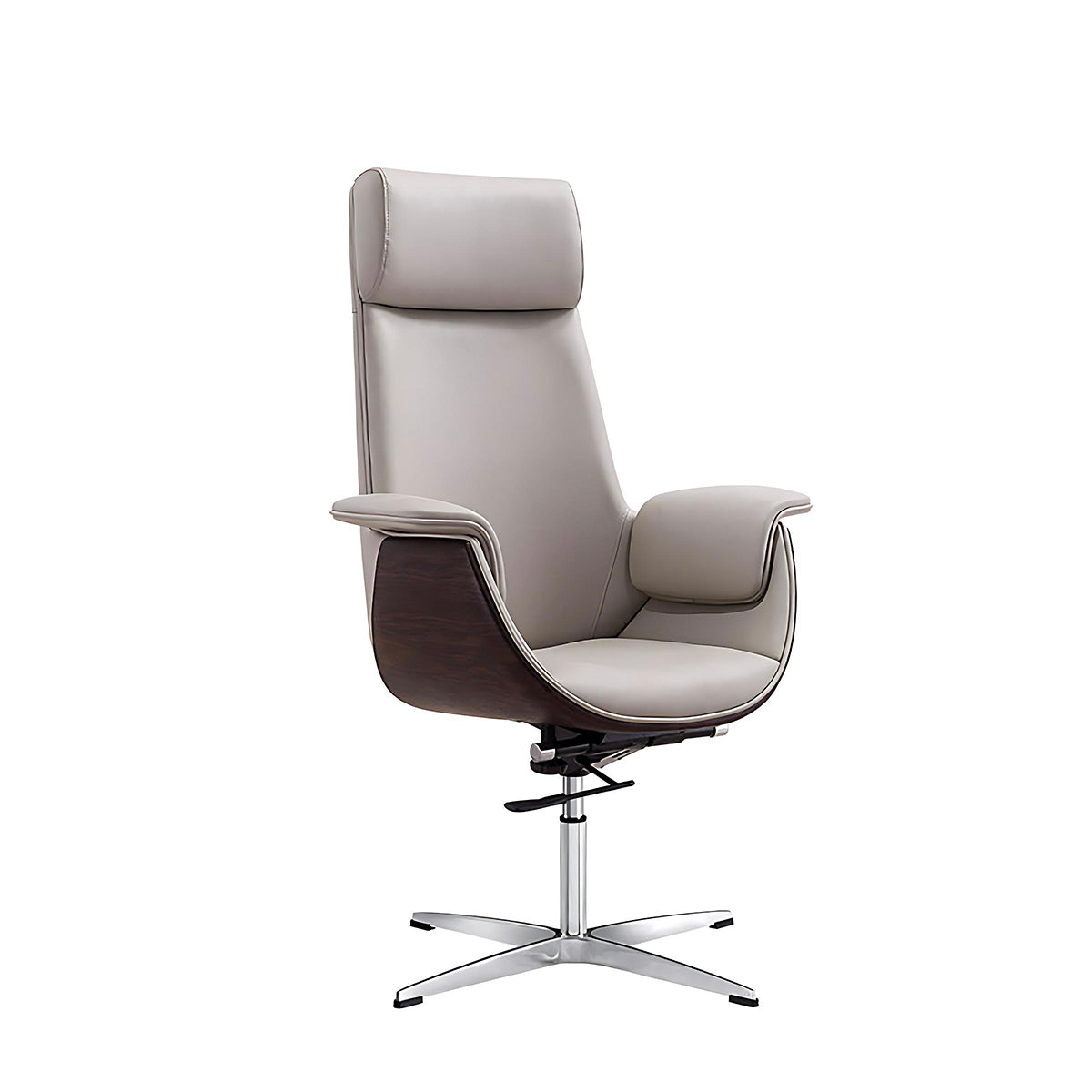 Office Chair, Light Gray + Dark Wood Grain Leather High-Back Fixed Base Chair, Light Gray + Dark Wood Grain finish, for office...