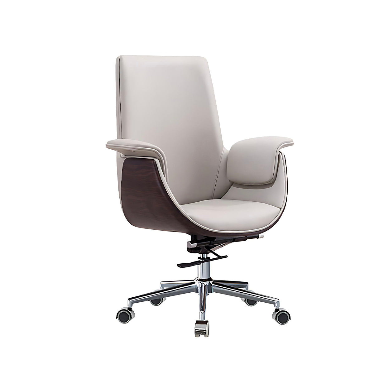 Office Chair, Light Gray + Dark Wood Grain Leather Mid-Back Rolling Base Chair, Light Gray + Dark Wood Grain finish, for office...