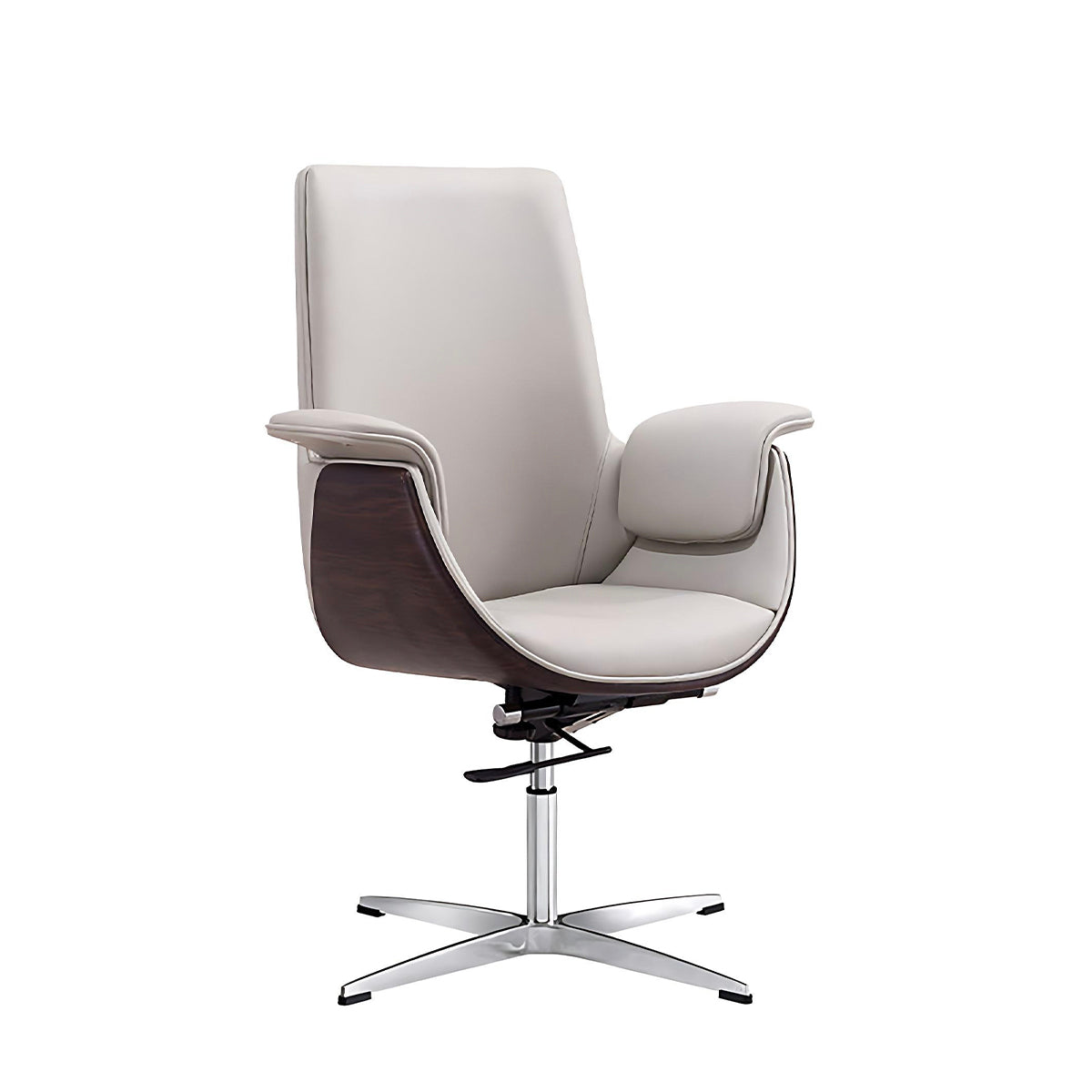 Office Chair, Light Gray + Dark Wood Grain Leather Mid-Back Fixed Base Chair, Light Gray + Dark Wood Grain finish, for office...