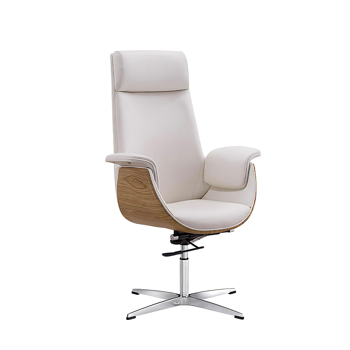 Office Chair, White + Light Wood Grain Leather High-Back Fixed Base Chair, White + Light Wood Grain finish, for office workstation,...