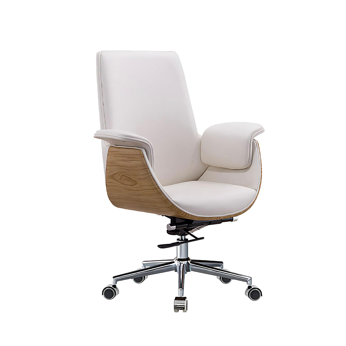 Office Chair, White + Light Wood Grain Leather Mid-Back Rolling Base Chair, White + Light Wood Grain finish, for office workstation,...