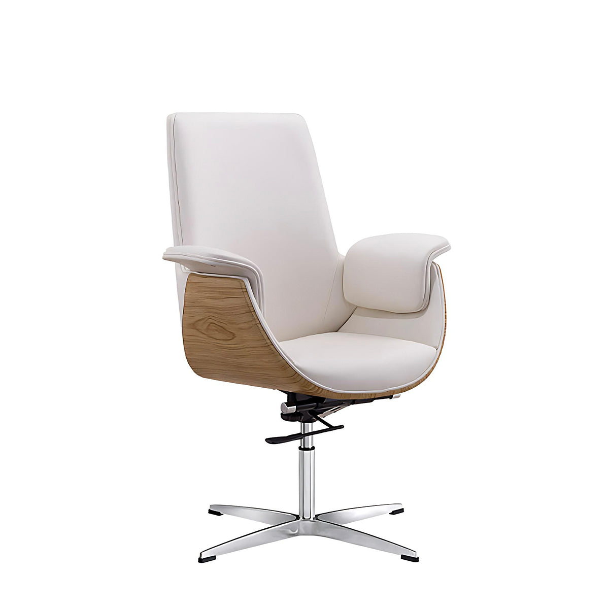 Office Chair, White + Light Wood Grain Leather Mid-Back Fixed Base Chair, White + Light Wood Grain finish, for office workstation,...