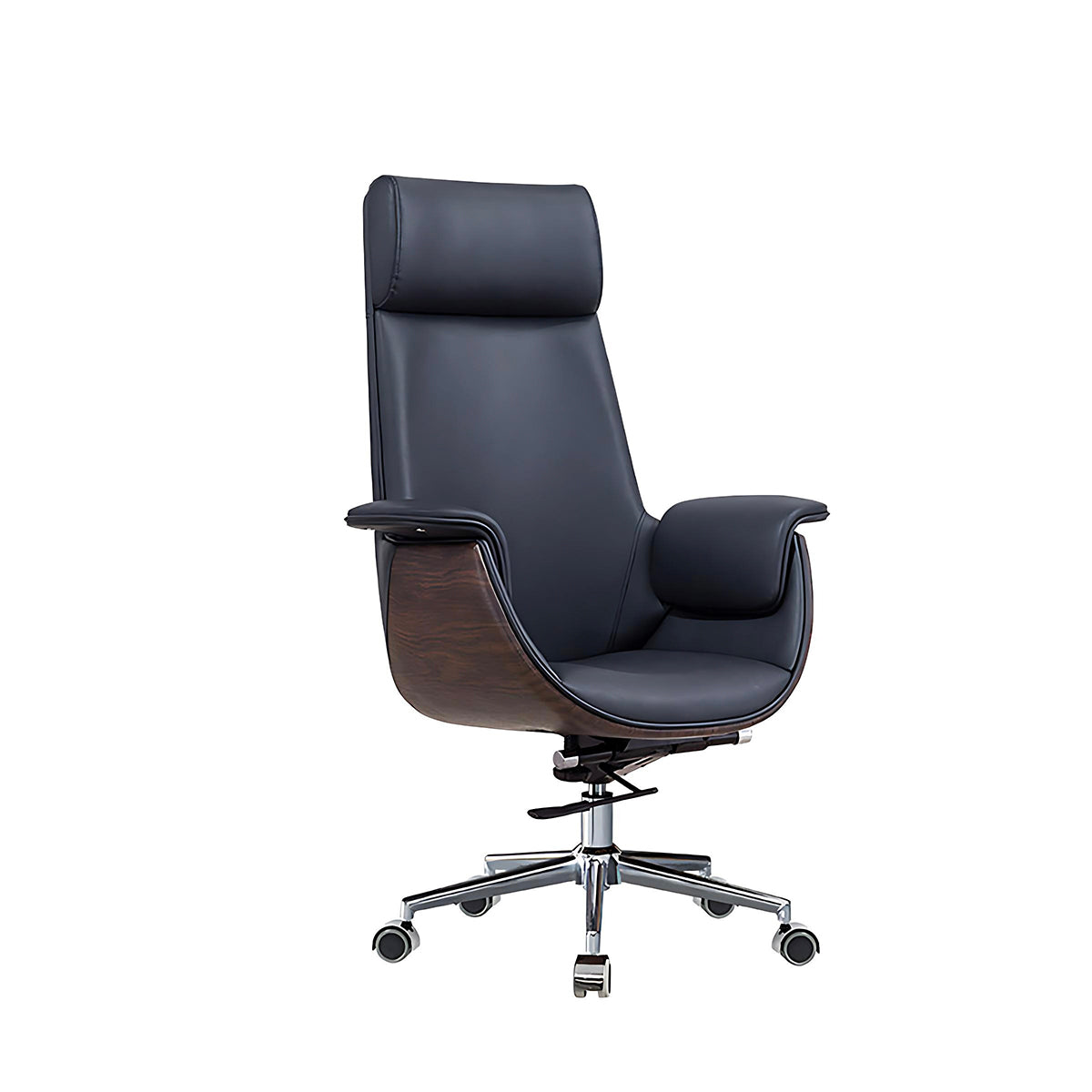 Office Chair, Black + Dark Wood Grain Leather High-Back Rolling Base Chair, Black + Dark Wood Grain finish, for office workstation,...