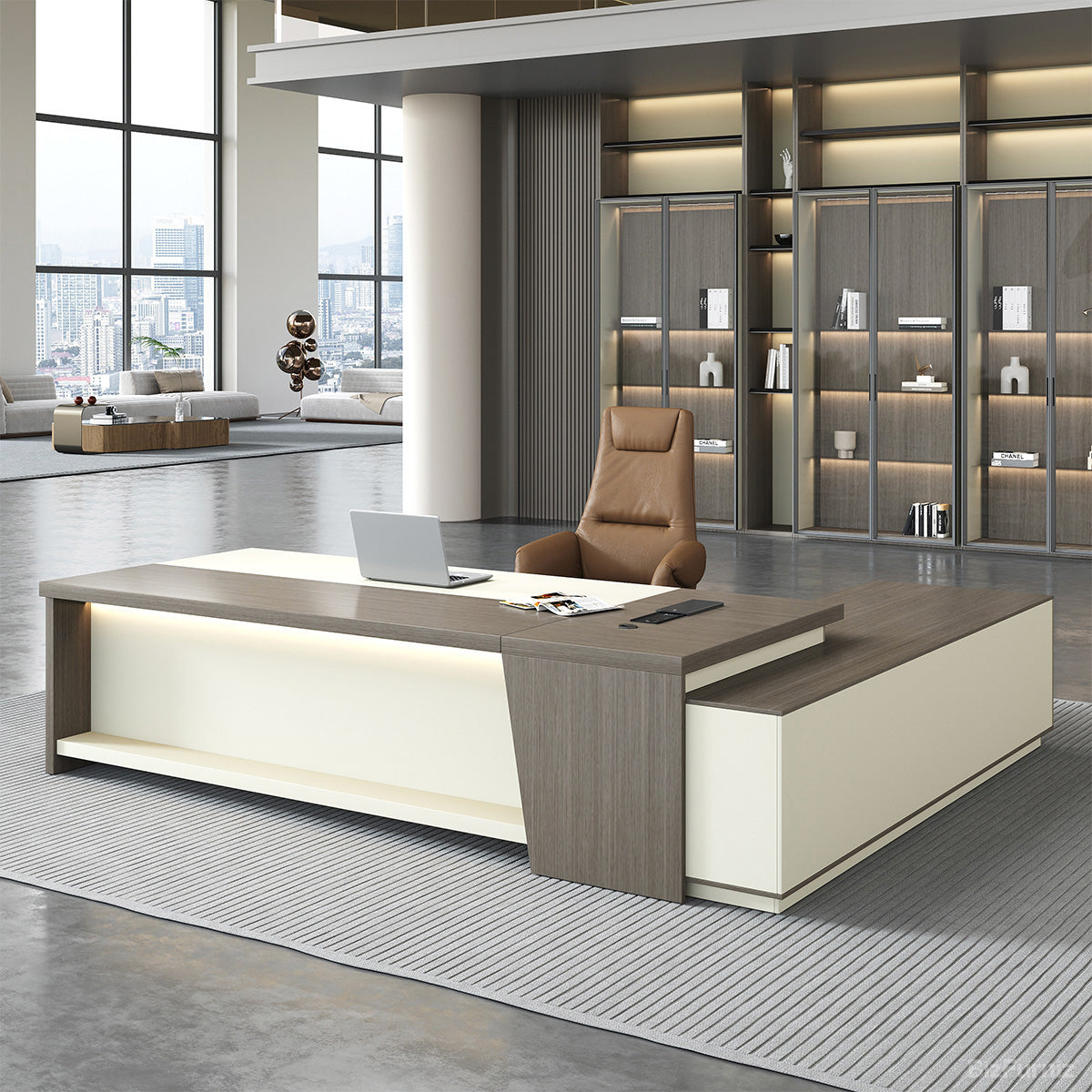 L-shaped Executive Desk with Power Hub, Side Cabinet & Lockable Drawer (79"/87"/94") product photo 5