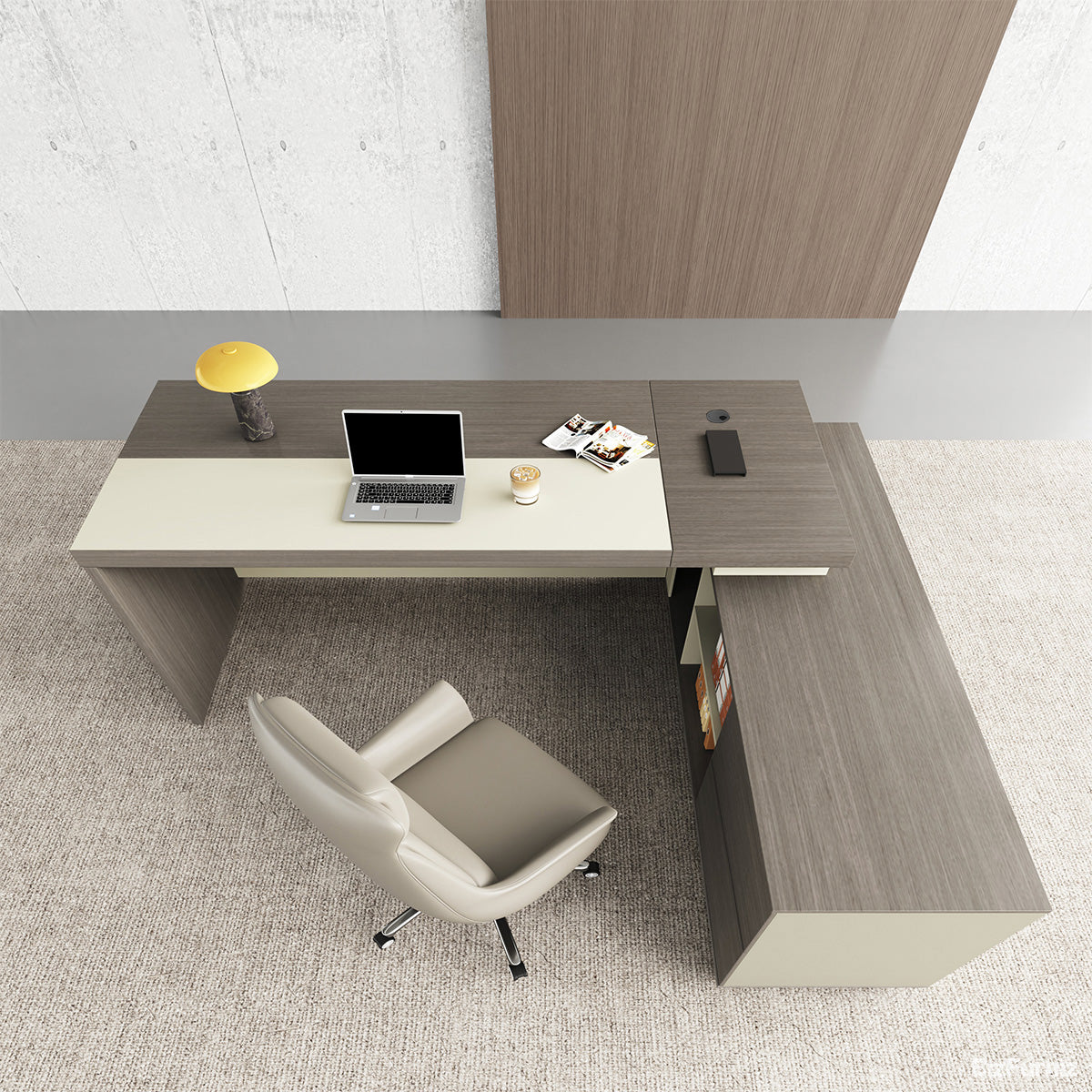 L-shaped Executive Desk with Power Hub, Side Cabinet & Lockable Drawer (79"/87"/94") product photo 2