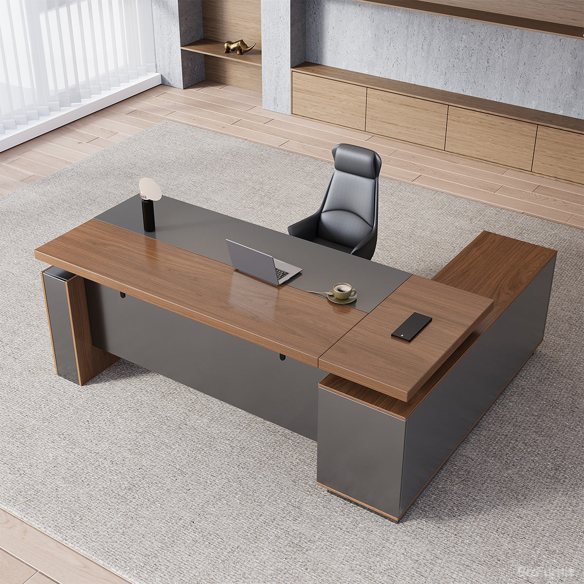 Sit-Stand Executive Desk 71–79 in Wide with Lock