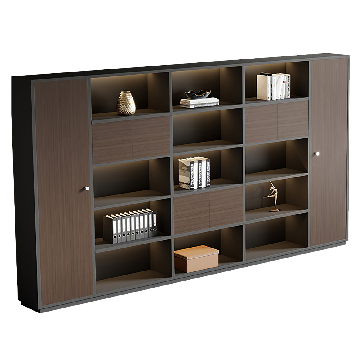 Modern Brown Executive Desk with Side Storage Cabinet for Office