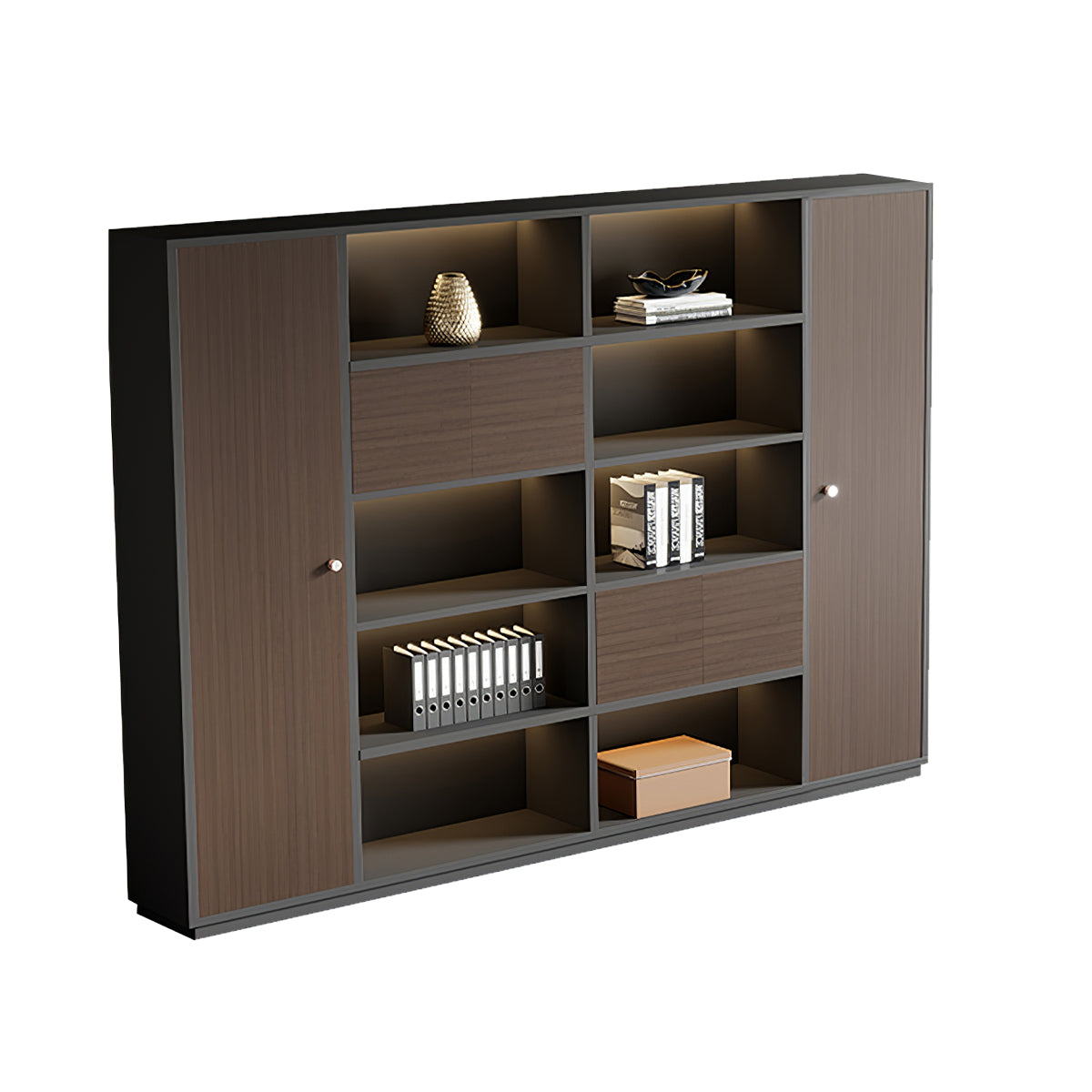 Modern Brown Executive Desk with Side Storage Cabinet for Office