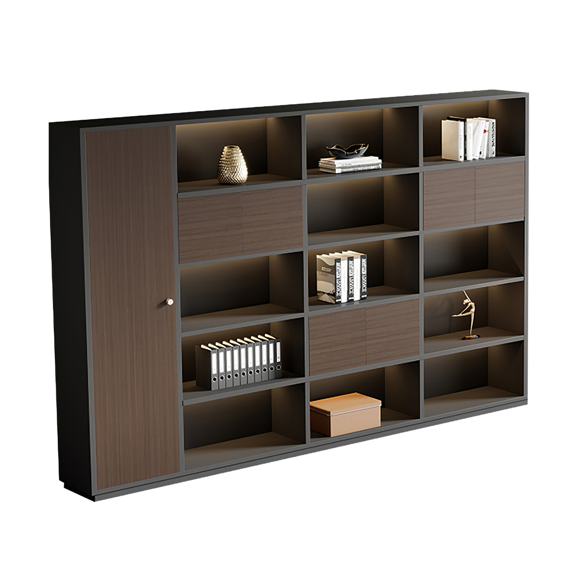 Modern Brown Executive Desk with Side Storage Cabinet for Office