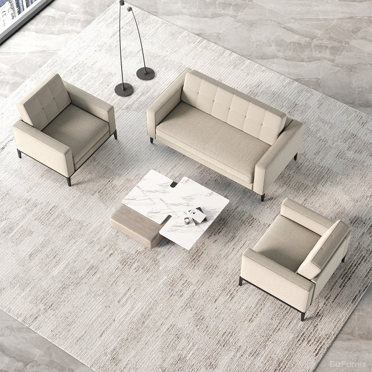3-Seat Fabric Office Sofa with Linen Fabric, Steel Leg & Foam Padding for Reception, Lobby, Living Room, product photo 8