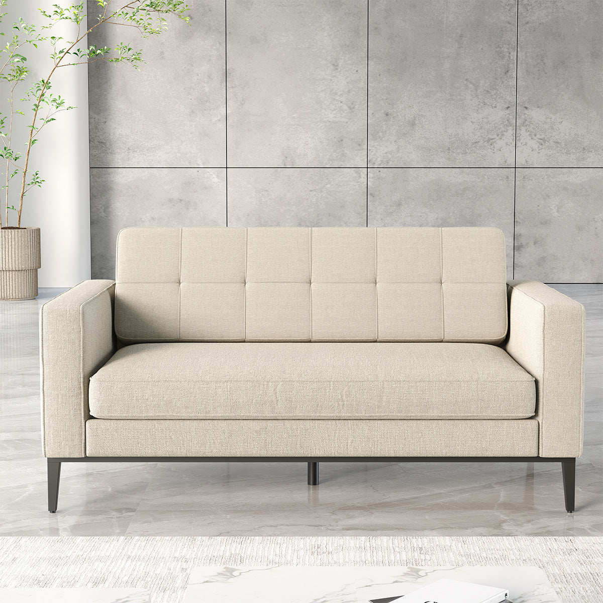 3-Seat Fabric Office Sofa with Linen Fabric, Steel Leg & Foam Padding for Reception, Lobby, Living Room, product photo