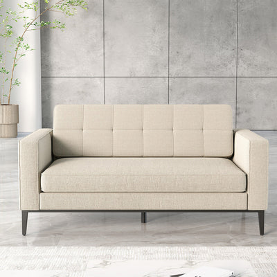 Three-Seat Linen Office Sofa with Metal Base