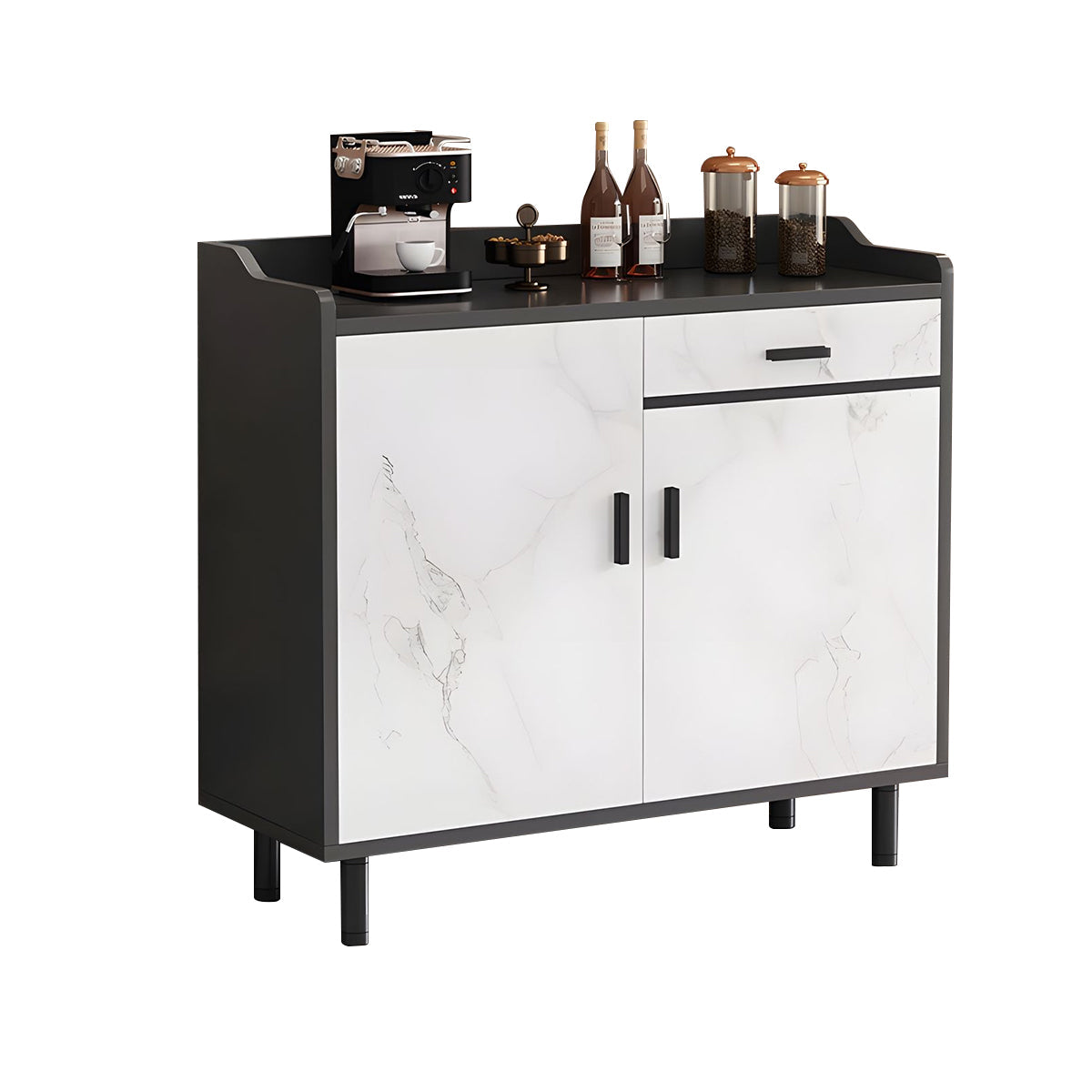 Storage Cabinet-1, Dark Gray + White Marble Pattern With Legs, Dark Gray + White Marble Pattern finish, L31" x W16" x H37", for office storage space,...