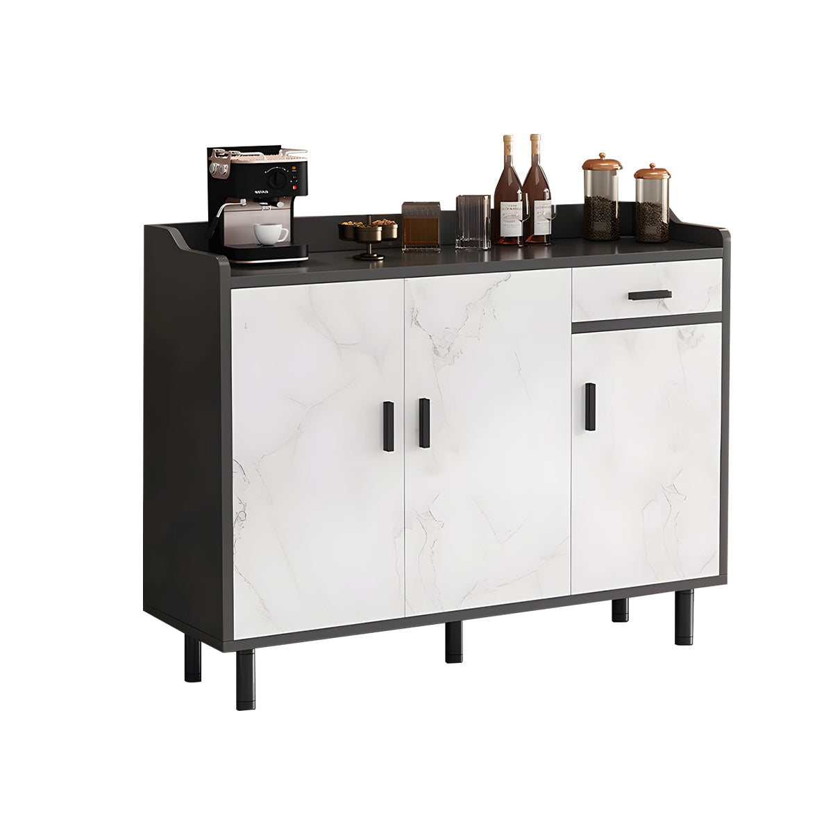 Storage Cabinet-1, Dark Gray + White Marble Pattern With Legs, Dark Gray + White Marble Pattern finish, L39" x W13" x H37", for office storage space,...