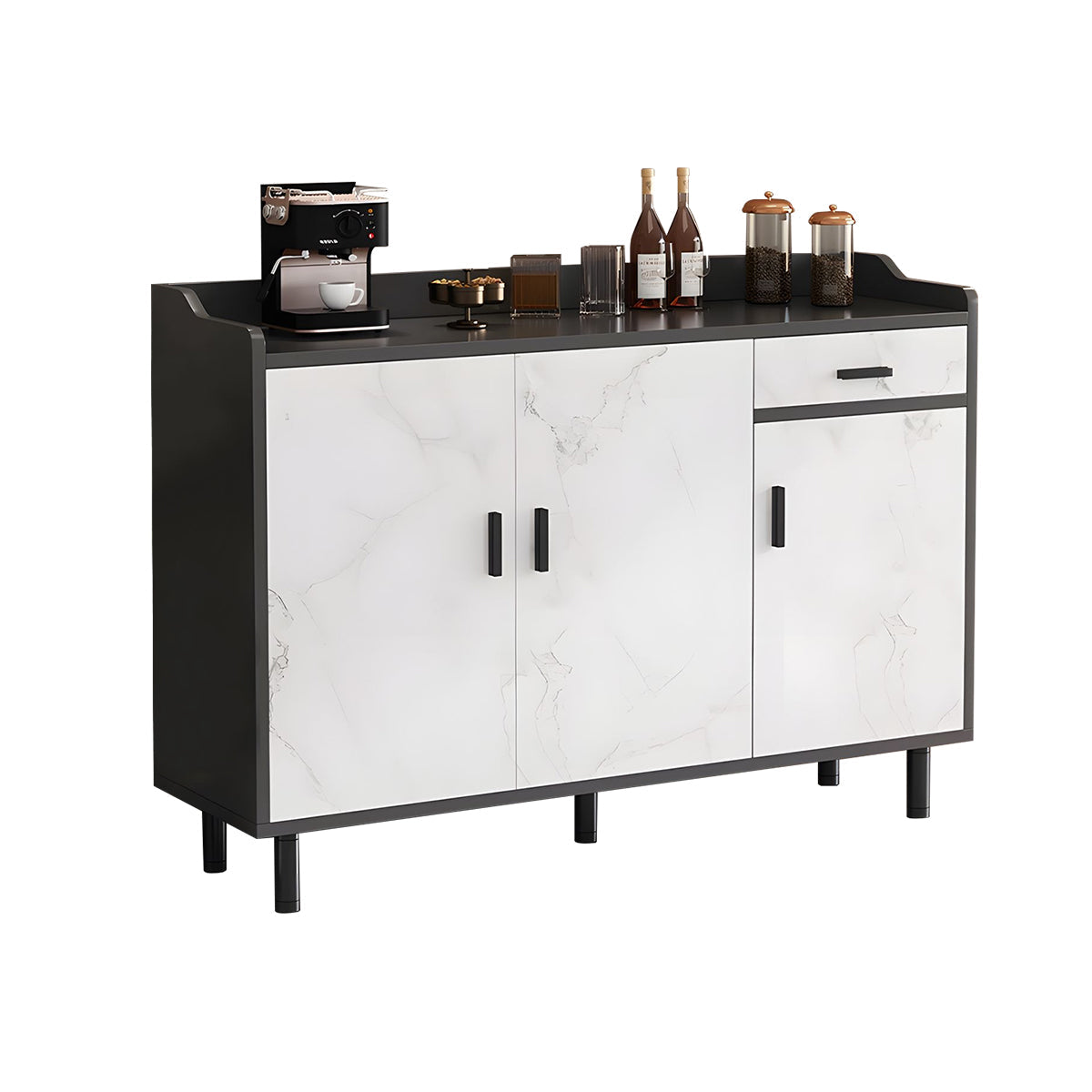 Storage Cabinet-1, Dark Gray + White Marble Pattern With Legs, Dark Gray + White Marble Pattern finish, L47" x W16" x H37", for office storage space,...