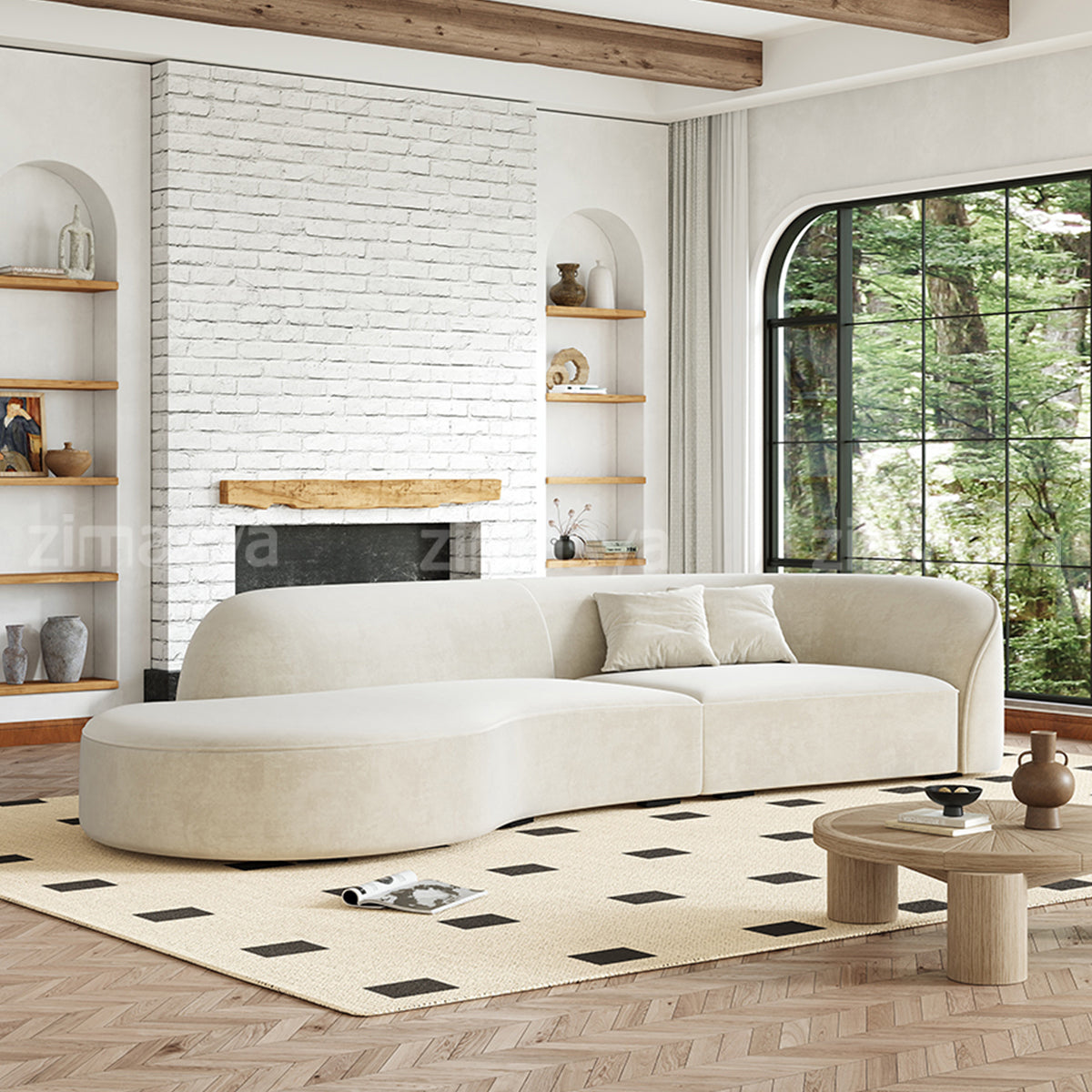 Curved Sofa 94–134 in Wide for Living Room