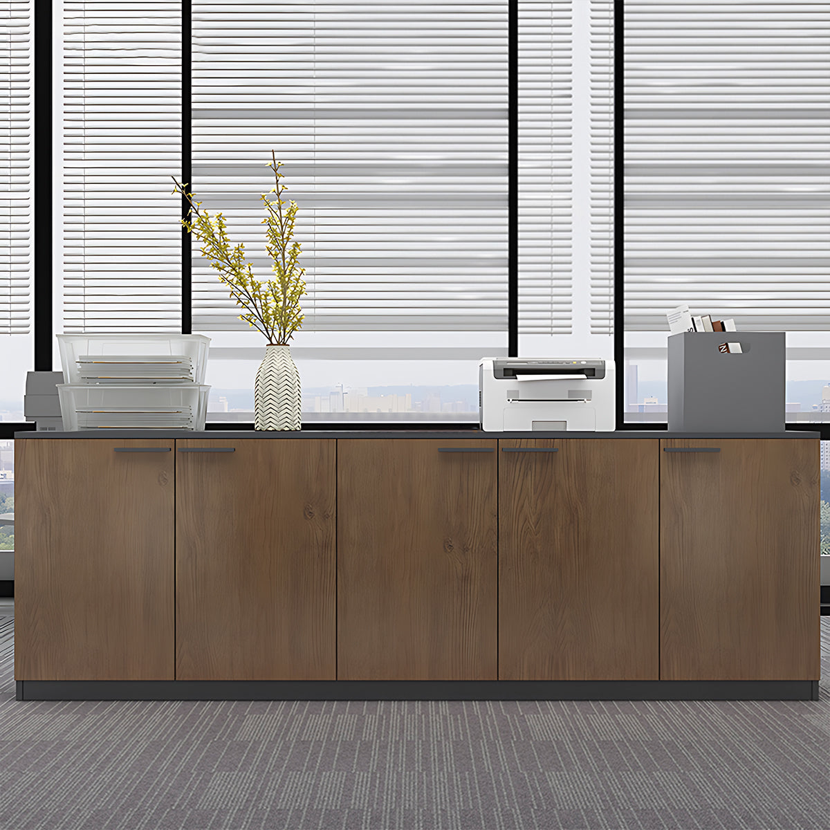 File Cabinet, main product view, Sleek and Premium Wooden File Cabinet With Spacious Storage finish, for office storage space, office storage furniture