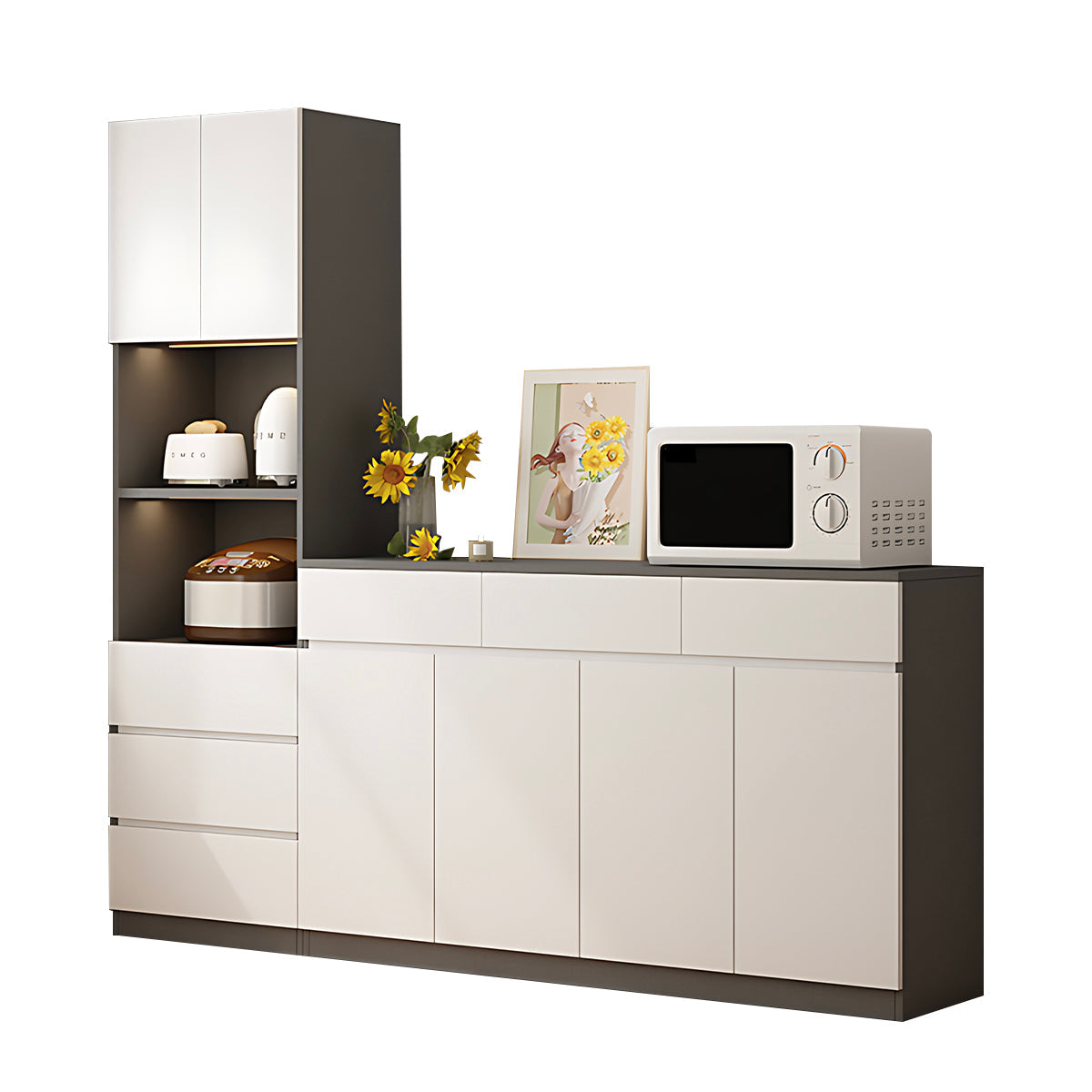 Sideboard Cabinet 39–79 in Tall, Solid Wood & LED Lighting for Home Office