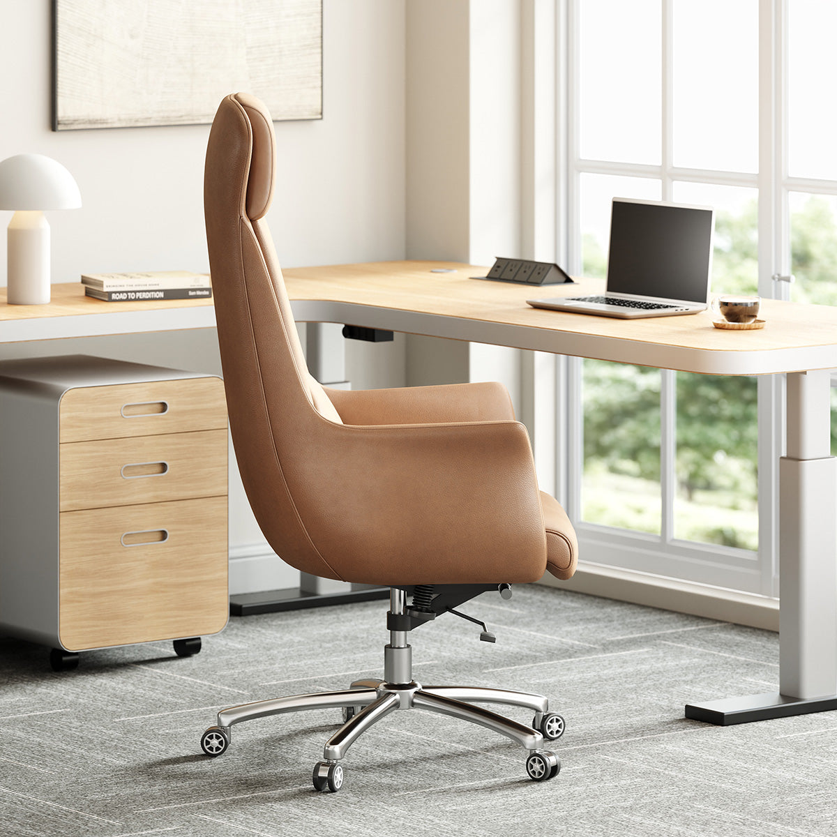 Leather Office Chair with Adjustable Height, Recline and Lumbar Support product view 4