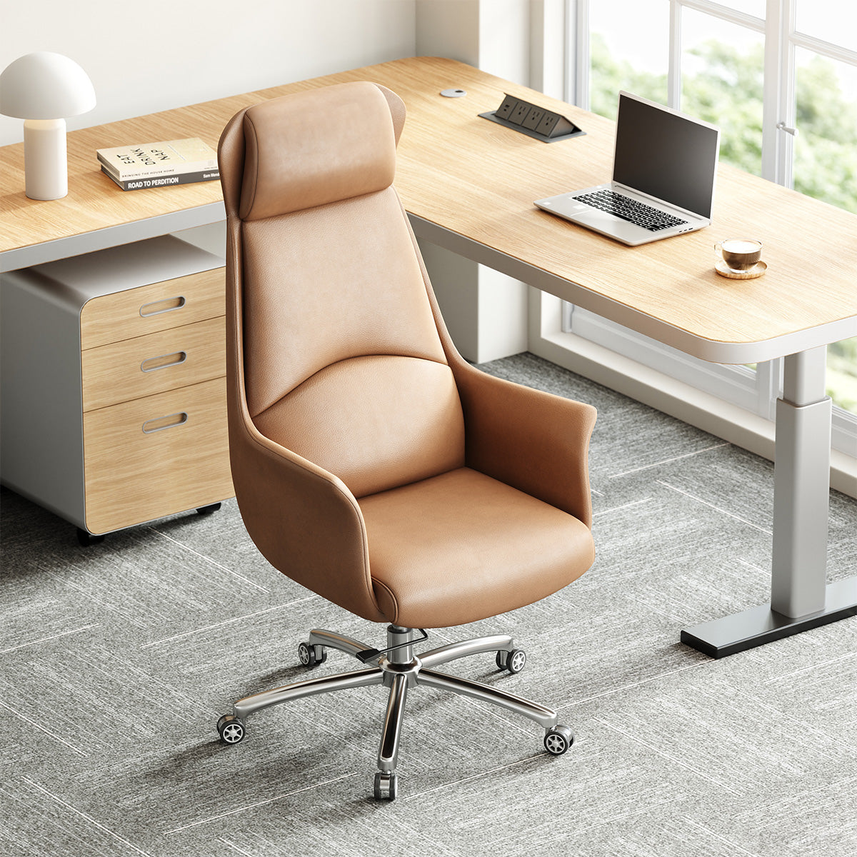 Leather Office Chair with Adjustable Height, Recline and Lumbar Support product view 2