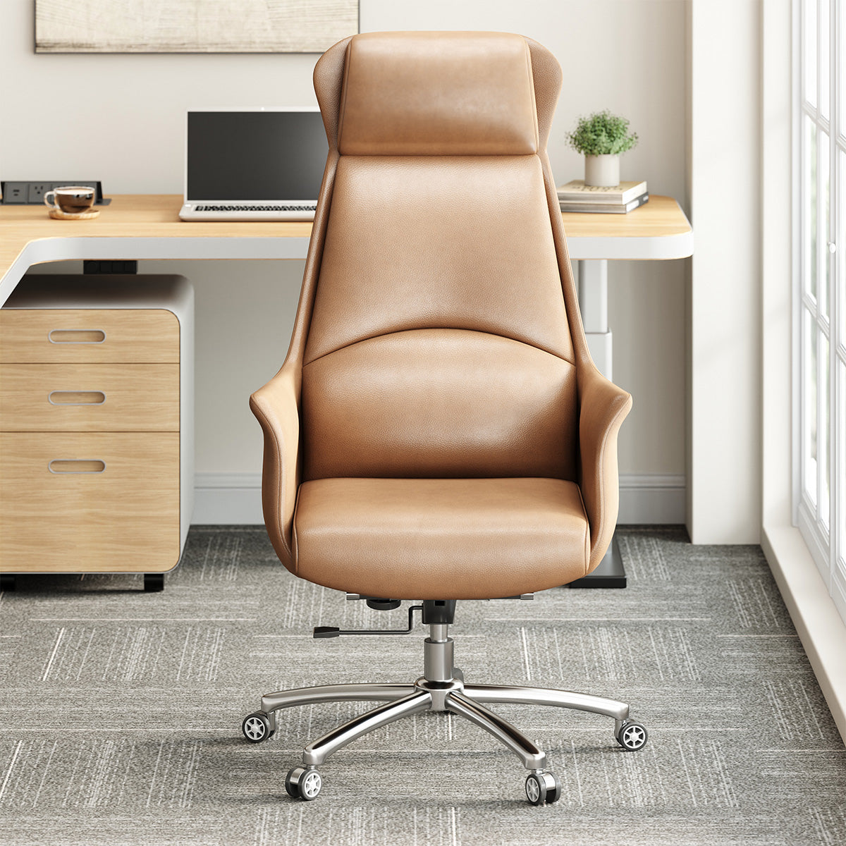 Leather Office Chair with Adjustable Height, Recline and Lumbar Support product view 3