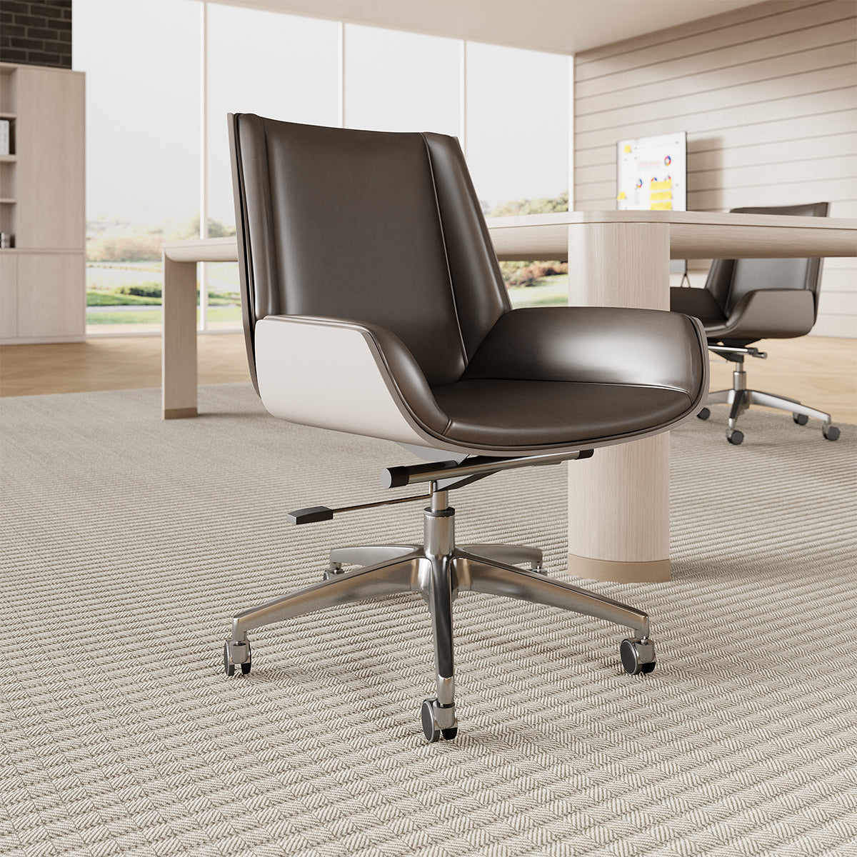 Modern Executive Office Chair with Contrast Stitching and Aluminum Alloy Base for modern office workspace