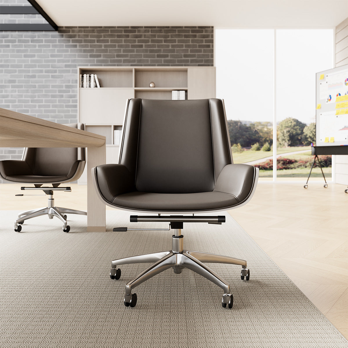 Modern Executive Office Chair with Contrast Stitching and Aluminum Alloy Base product view 3