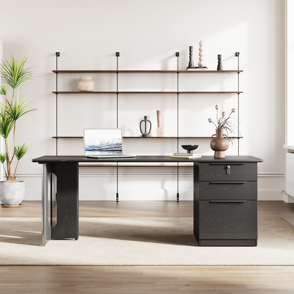 63" Sintered Stone Office Desk with Reversible Pedestal and Lockable Drawer product view 2