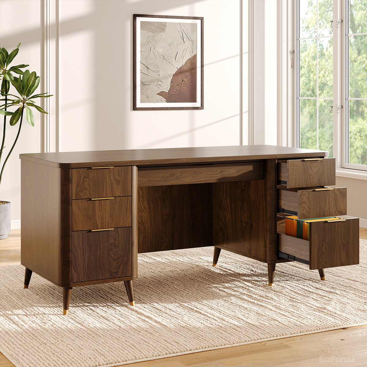 65-inch Multi-Functional Office Desk with Multiple Drawers for Home Office and Study product view 4