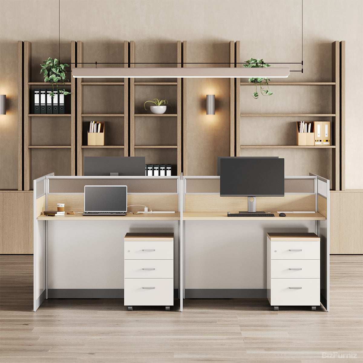 94" 4-Person Office Workstation, Multi-Functional Power Hub and Storage Cabinet product view 2