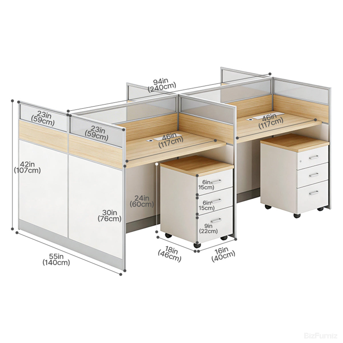 94" 4-Person Office Workstation, Multi-Functional Power Hub and Storage Cabinet product view 5