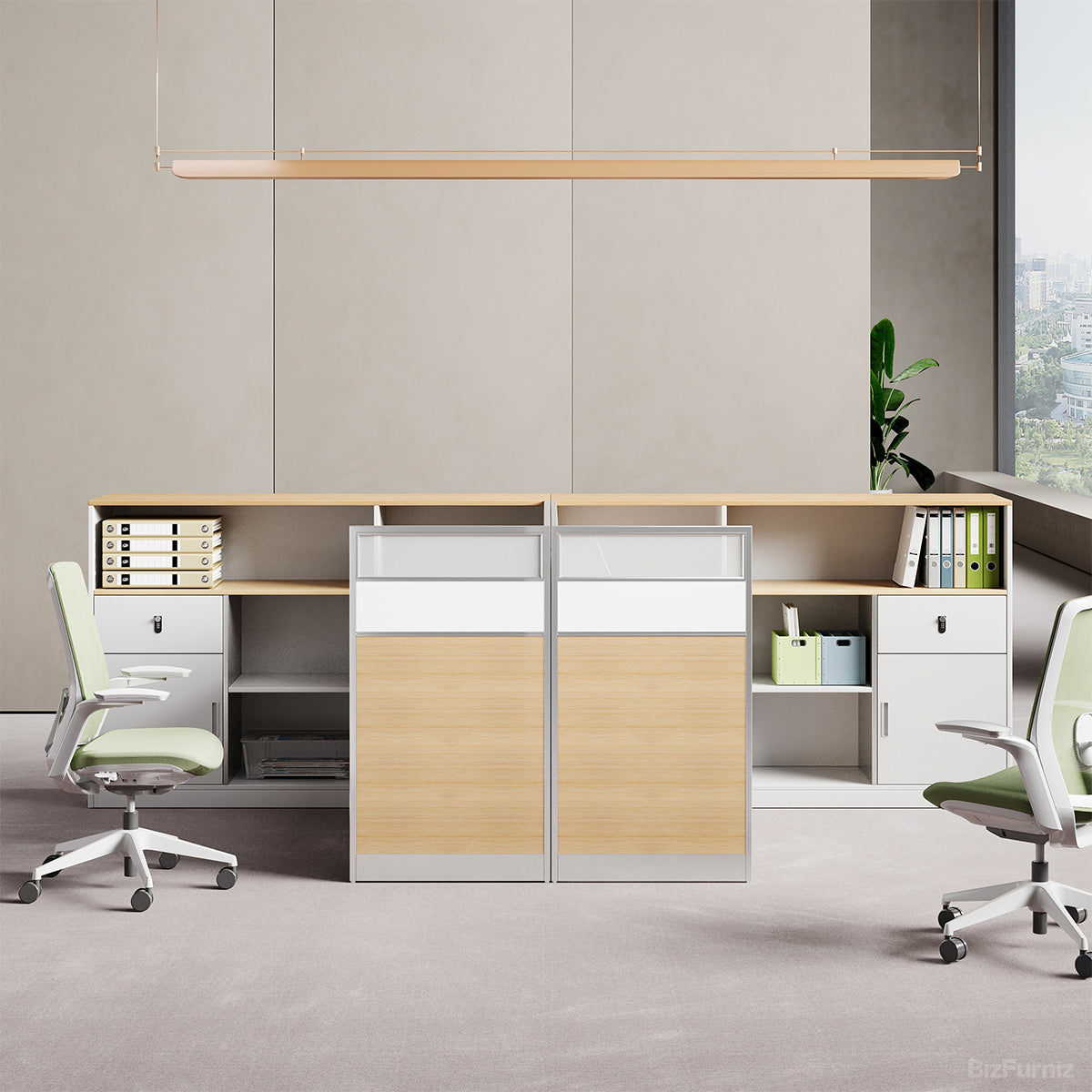 63" Office Desk, 4-person Workstation with Cable Management and Storage Cabinets product view 3