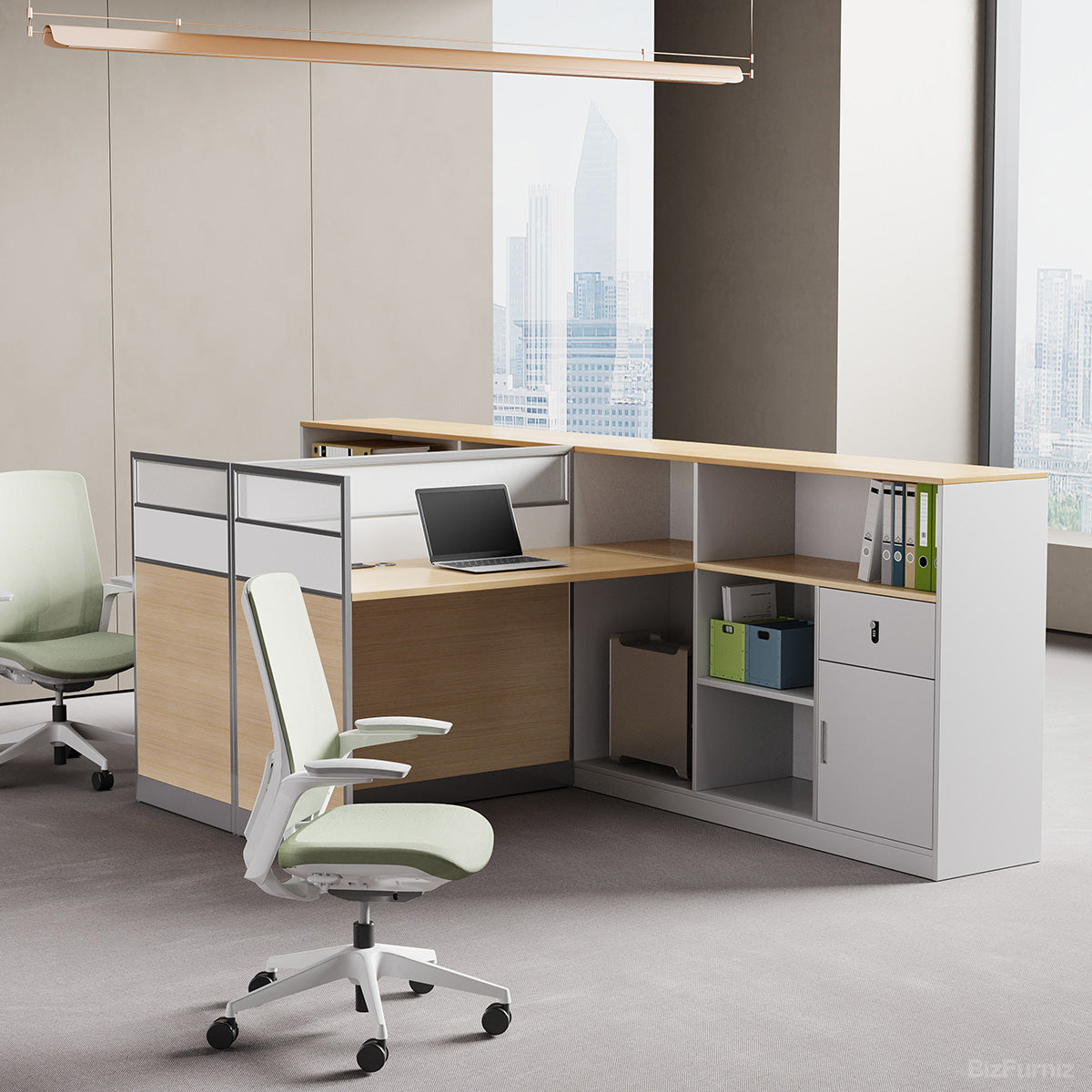 63" Office Desk, 4-person Workstation with Cable Management and Storage Cabinets product view 2