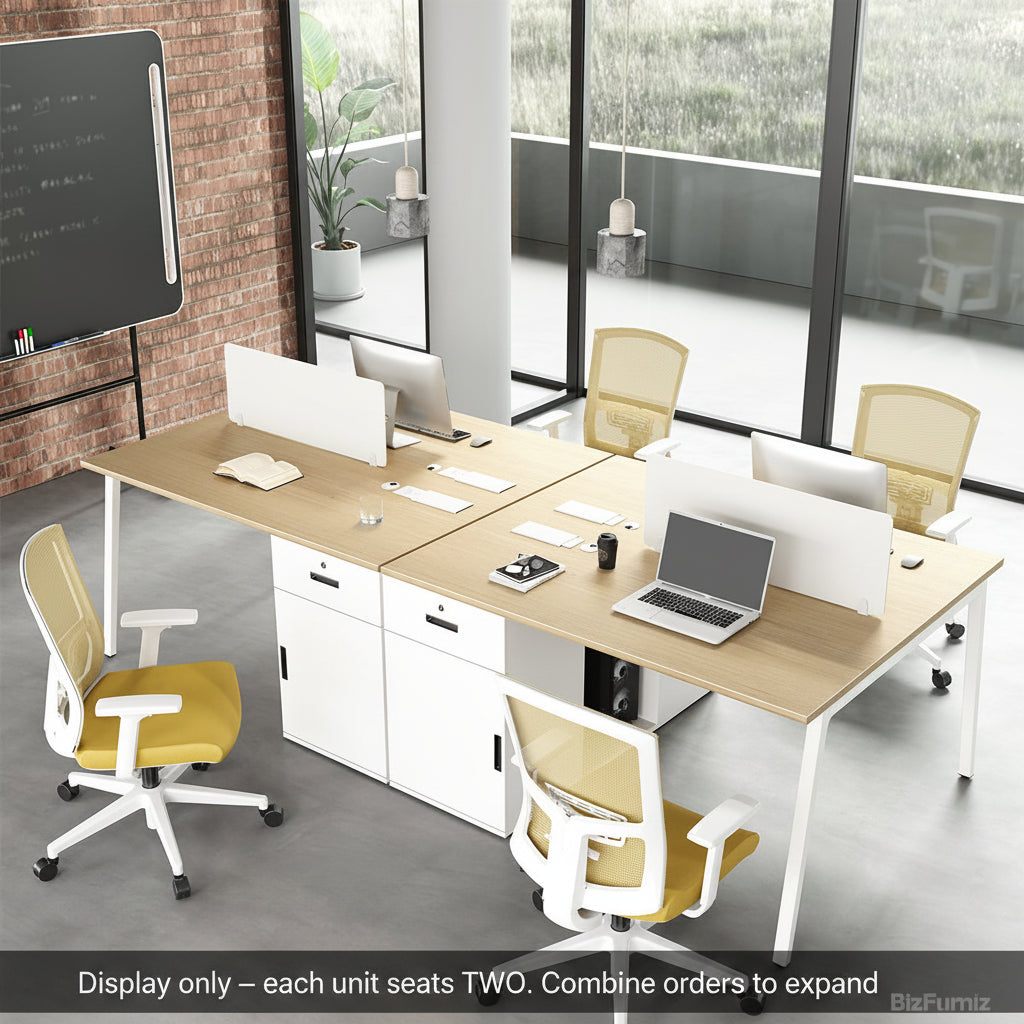 55" 4-person Workstation, Office Desk with Storage and Cable Management for Open Offices for modern office workspace