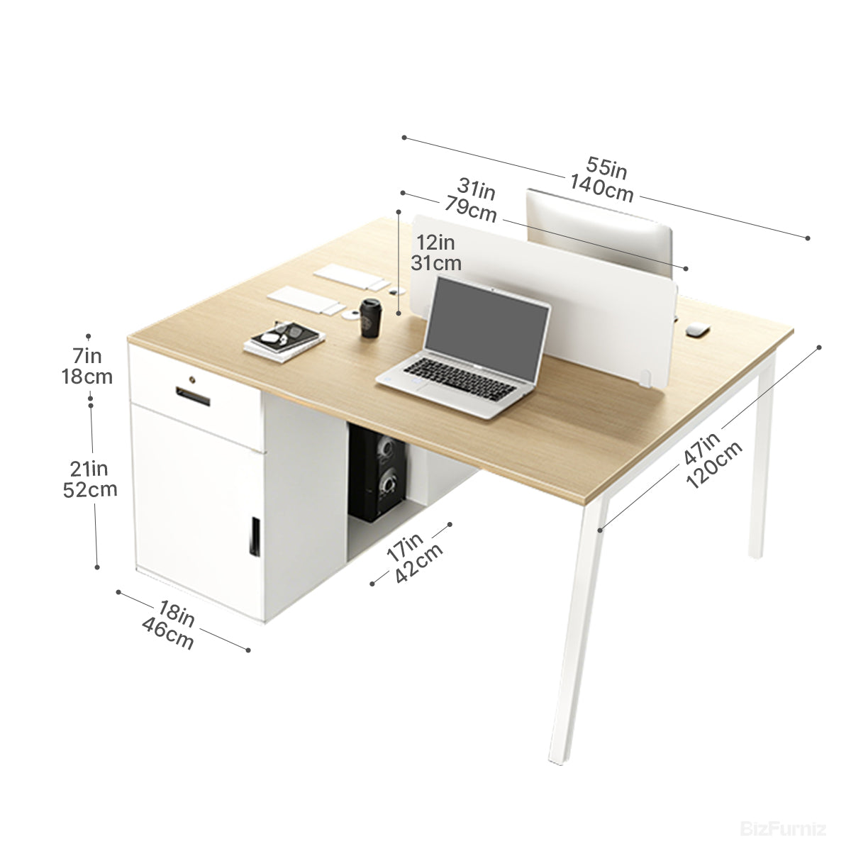55" 4-person Workstation, Office Desk with Storage and Cable Management for Open Offices product view 4