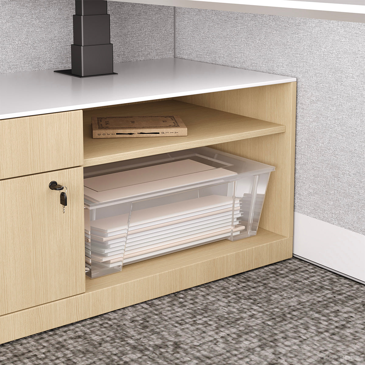 171" Sit Stand Desk, L-shaped Office Workstation for Two with Partition Boards and Storage Cabinet product view 6