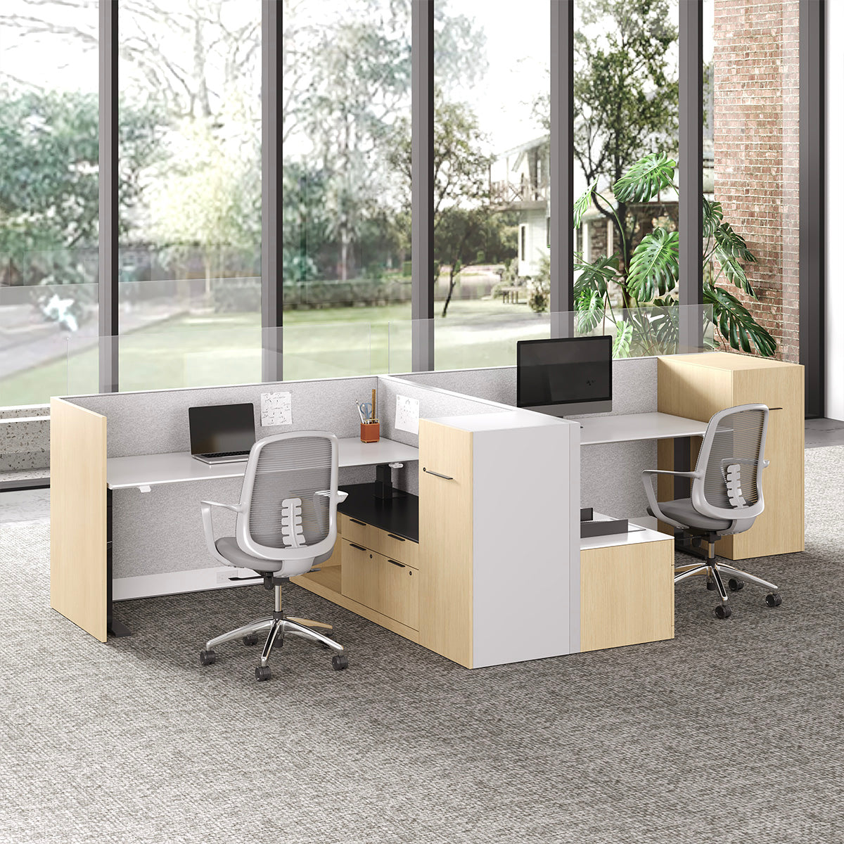 171" Sit Stand Desk, L-shaped Office Workstation for Two with Partition Boards and Storage Cabinet product view 8