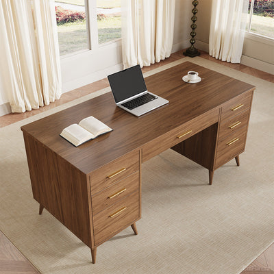Walnut Office Desk 65 in Wide with Drawers