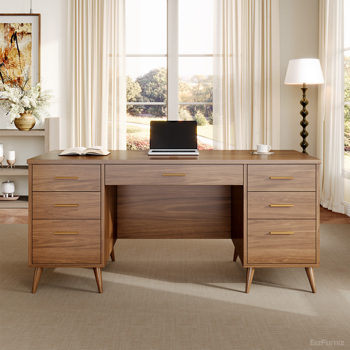 65-inch Modern Office Desk with Multiple Drawers for Home Office and Study product view 5