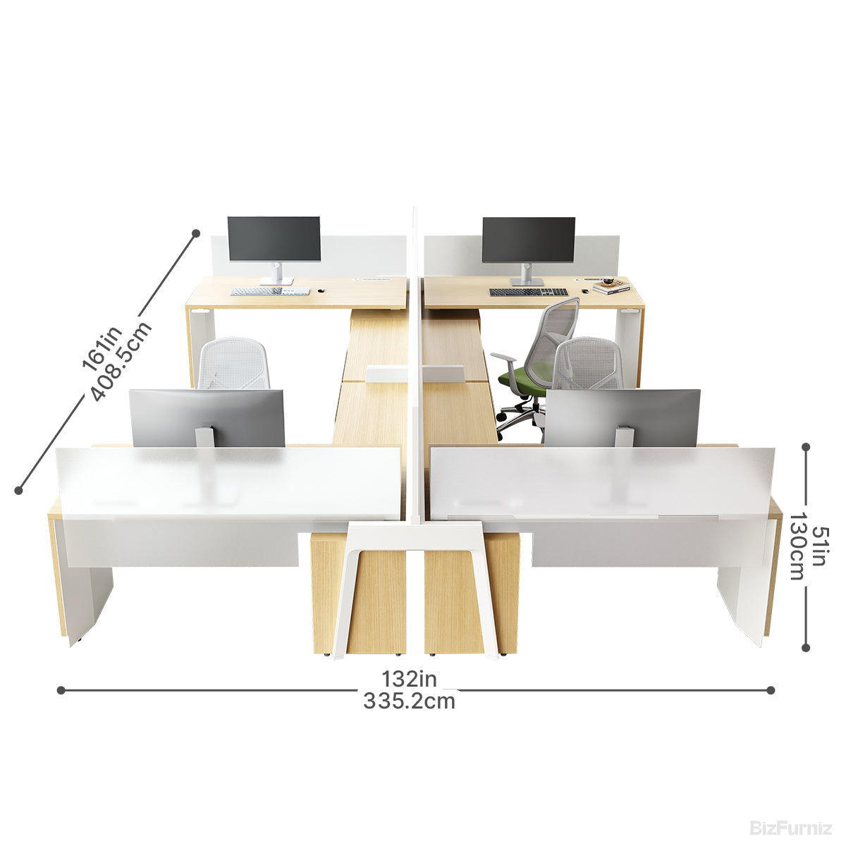 4-PersonOffice Workstation Desk with Adjustable Height, Storage & Cable Management (132” x 161”) product photo 5