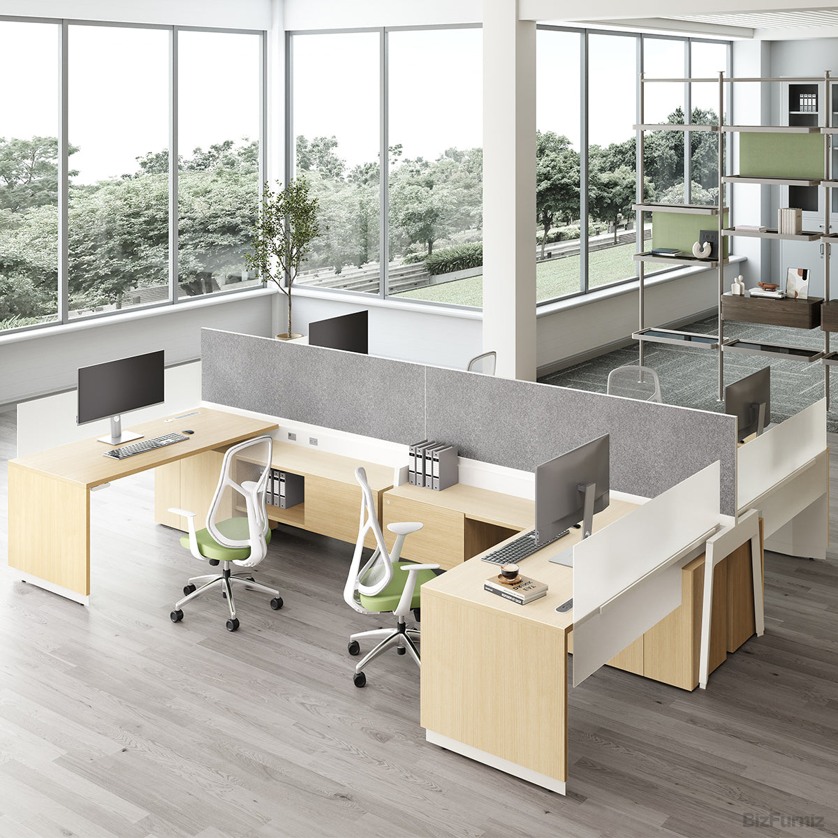 4-PersonOffice Workstation Desk with Adjustable Height, Storage & Cable Management (132” x 161”) product photo 3