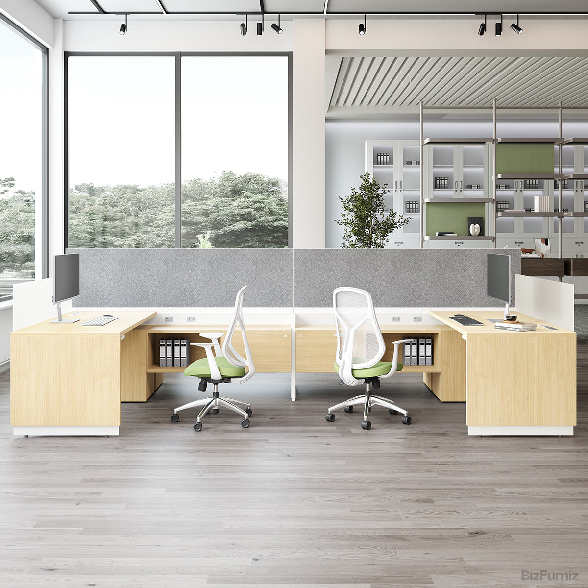4-PersonOffice Workstation Desk with Adjustable Height, Storage & Cable Management (132” x 161”) product photo 4