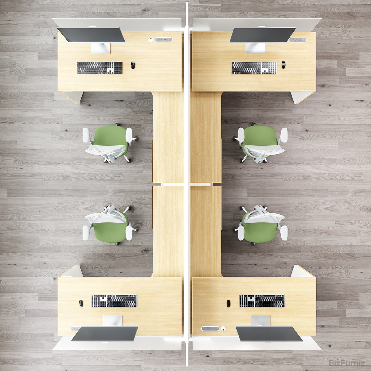 4-PersonOffice Workstation Desk with Adjustable Height, Storage & Cable Management (132” x 161”) product photo