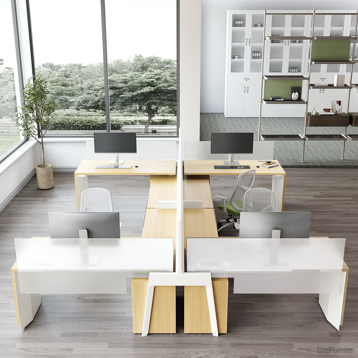 4-PersonOffice Workstation Desk with Adjustable Height, Storage & Cable Management (132” x 161”) product photo 2