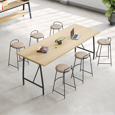 Wood-Top Bar Table 72 in Wide with Six Stools