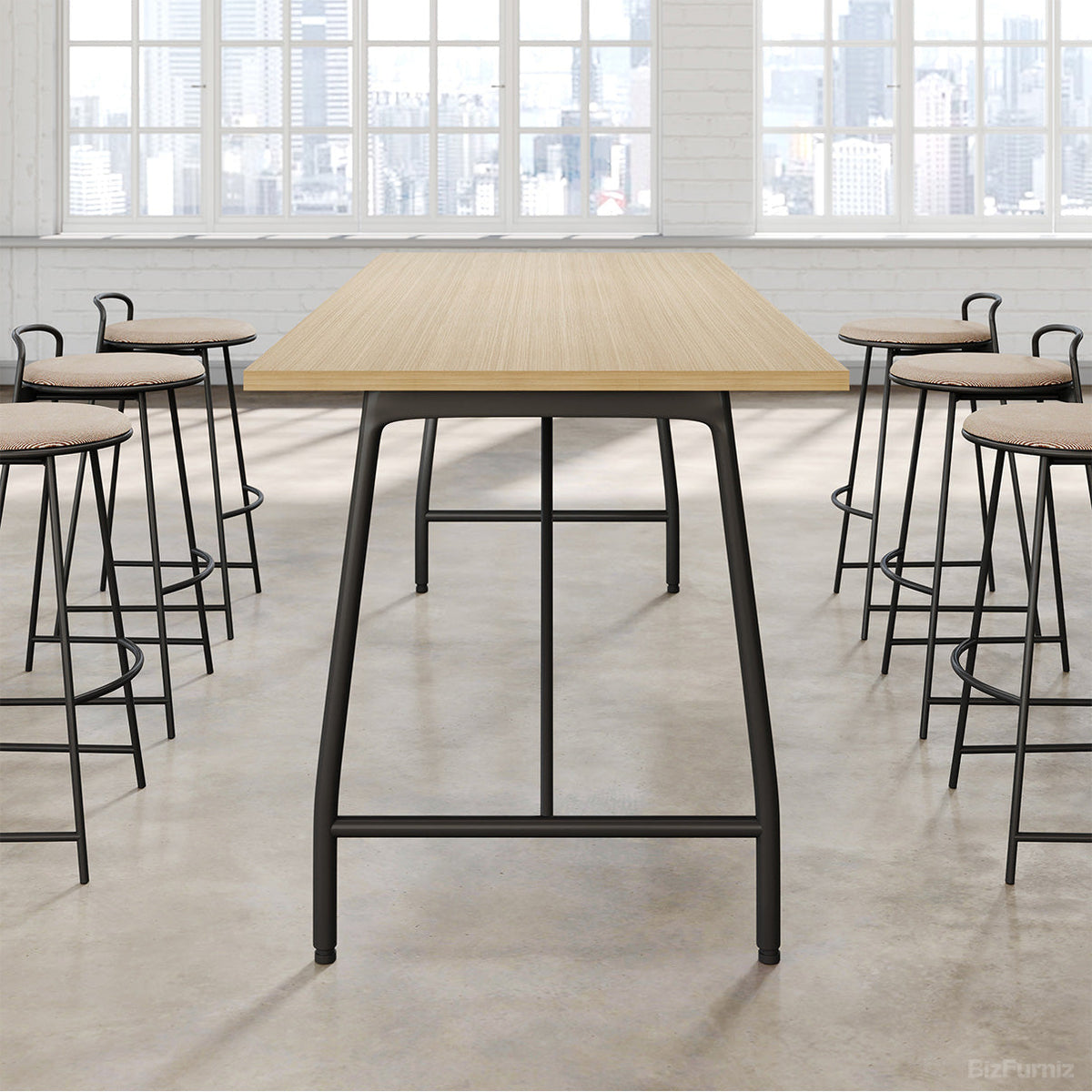 6-Person Bar Table and Stools Set with Wooden Top & Metal Frame for Pantry, Kitchen, Cafe & Restaurant product photo 2