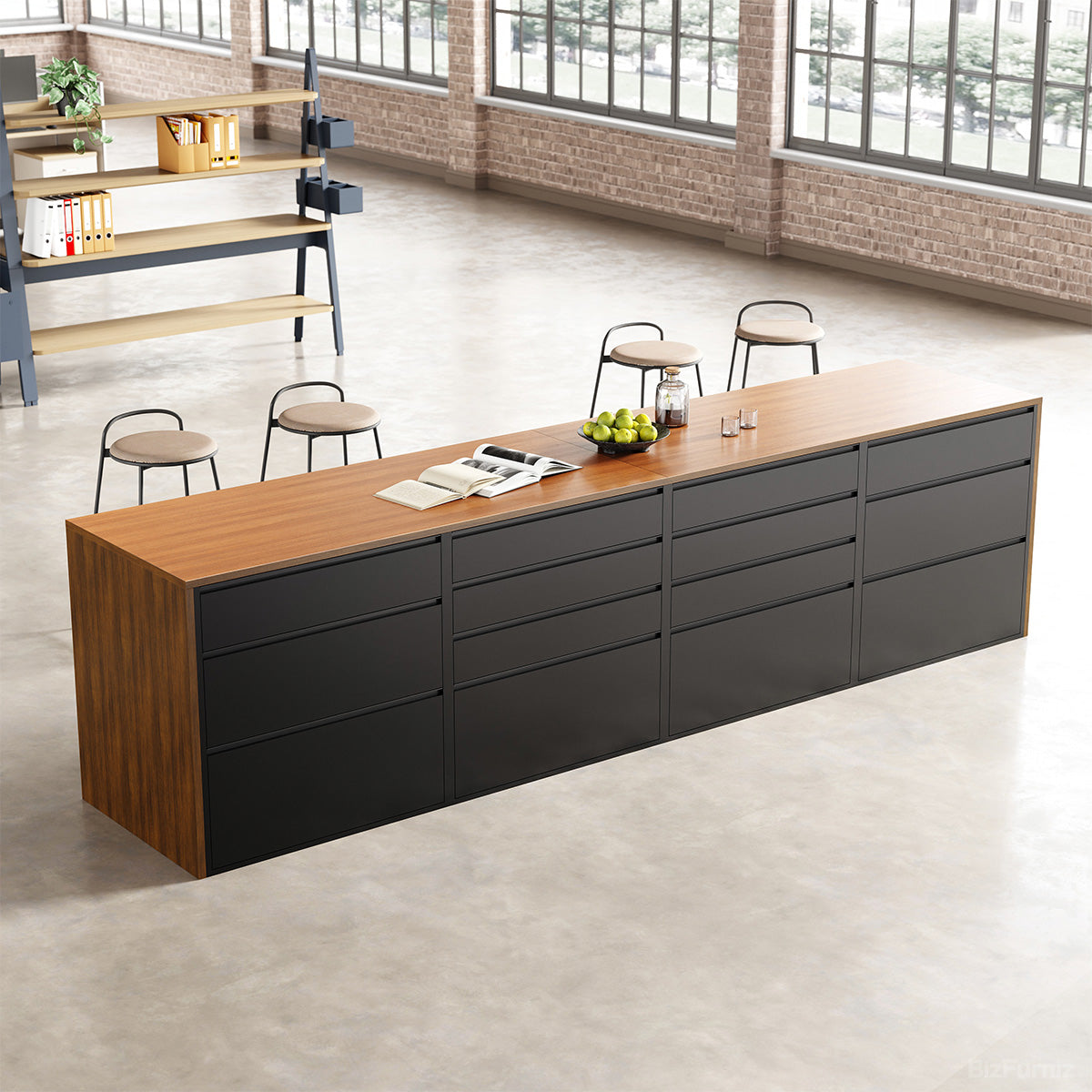 142”L Modern Multi-functional Storage Cabinet with Front and Rear Access Design for Versatile for modern office workspace