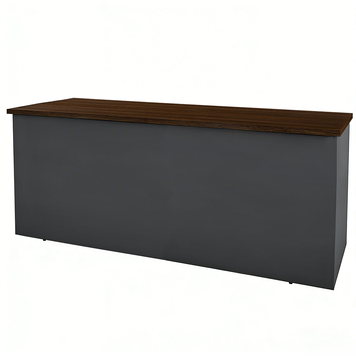 Reception Desk, Walnut + Gray Straight Customizable, Walnut + Gray finish, L72" x W36" x H36", for reception area or front office, commercial reception...